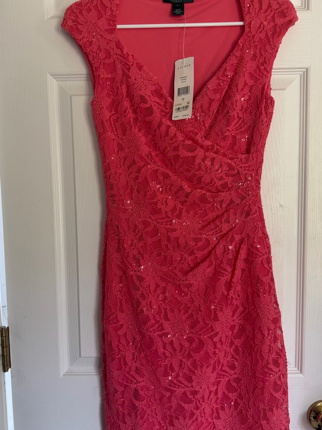 Ralph Lauren Coral Lace Midi Dress With Sequins